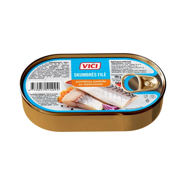 Skumbria tomatikastmes köögiviljadega, VICI, 190 g