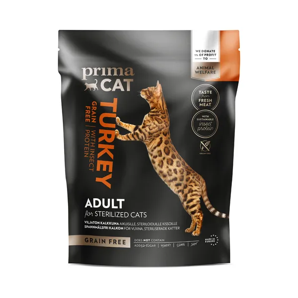 Steriliseeritud kassidele teraviljavaba täistoit kalkunilihaga, PRIMACAT, 400g