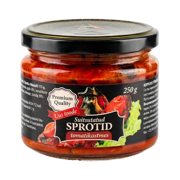 Suitsutatud sprotid tomatikastmes, PIRATE BARBAROSSA'S GOLD, 250 g