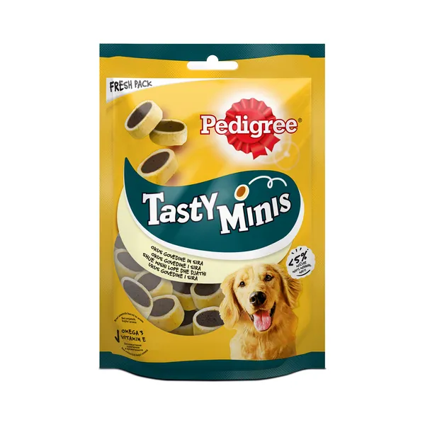Täiendsööt. Pedigree Tasty Minis veise ja juustumaitselised koeramaiused, PEDIGREE, 140g
