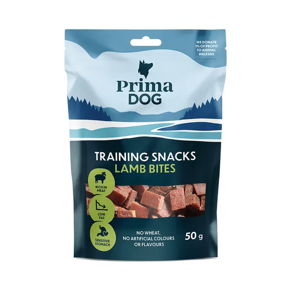 Täiendsööt. Treeningmaius lambalihatükid, PRIMADOG, 50g