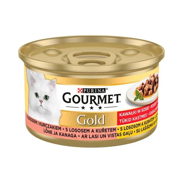 Täissööt. Kassikonserv lõhe, kana tükkidega, GOURMET GOLD, 85g