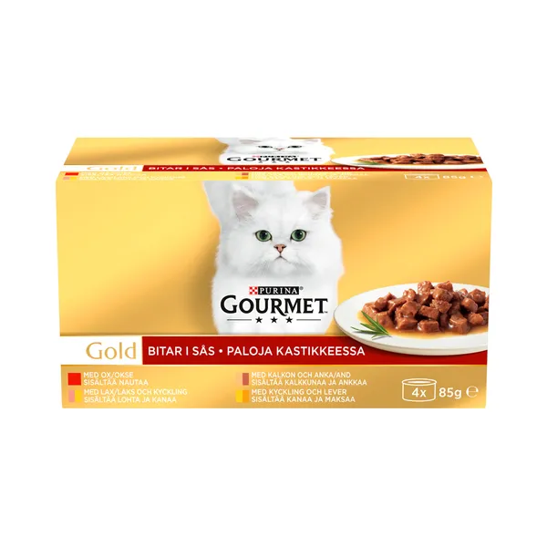 Täissööt. Kassikonserv, tükkidega 4-pakk, GOURMET GOLD, 340g