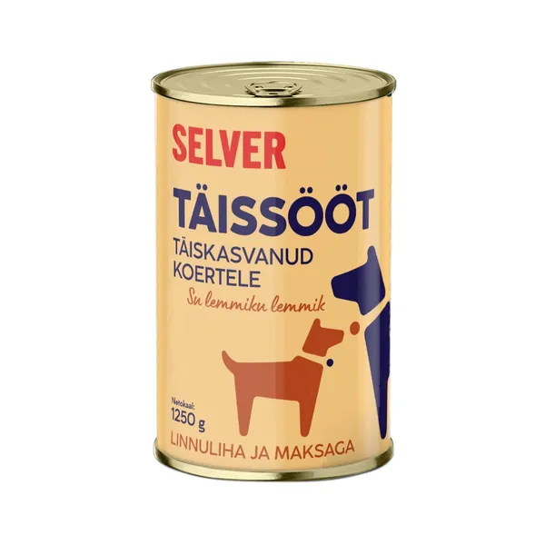 Täissööt täiskasvanud koertele linnuliha ja maksaga, SELVER, 1,25 kg