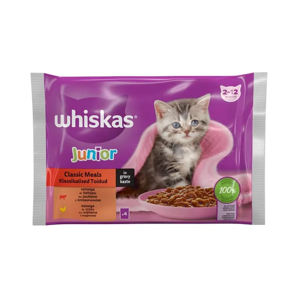 Täistoit. Kiisueine Junior klassikaline valik 4x85g, WHISKAS, 340g