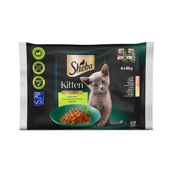 Täistoit. Kiisueine Kitten segavalik kastmes, 4-pakk, SHEBA, 340g