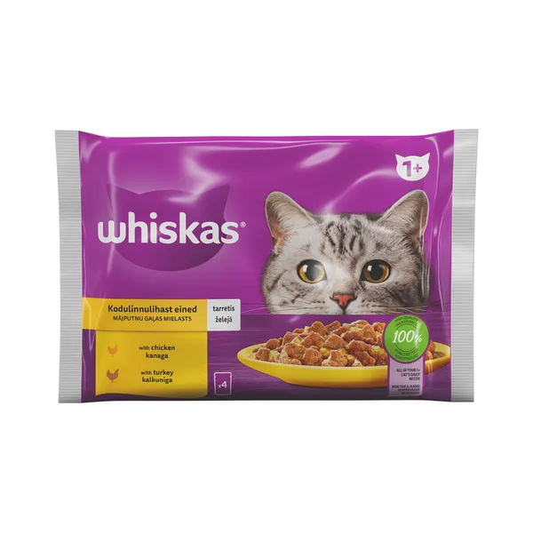 Täistoit. Kiisueine kodulinnulihaga 1+, 4x85g, WHISKAS, 340g