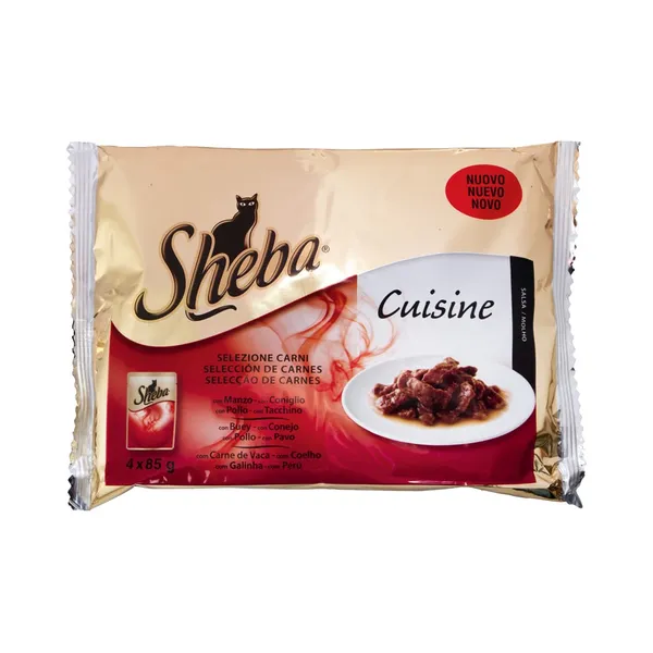 Täistoit. Kiisueine lihaga kastmes 4-pakk, SHEBA, 340g