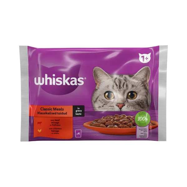 Täistoit. Kiisueine lihavalik 1+, 4x85g, WHISKAS, 340g
