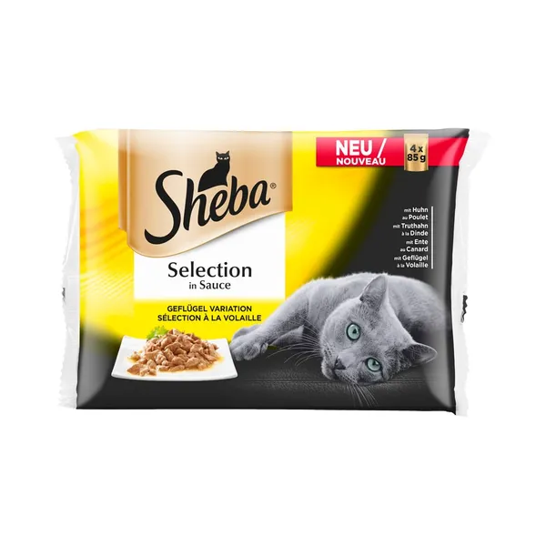 Täistoit. Kiisueine linnulihaga kastmes 4-pakk, SHEBA, 340g