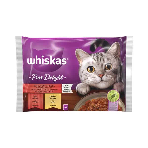 Täistoit. Kiisueine Pure Delight lihavalik tarrendis 4x85g, WHISKAS, 340g