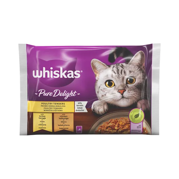 Täistoit. Kiisueine Pure Delight linnulihaga tarrendis 4x85g, WHISKAS, 340g