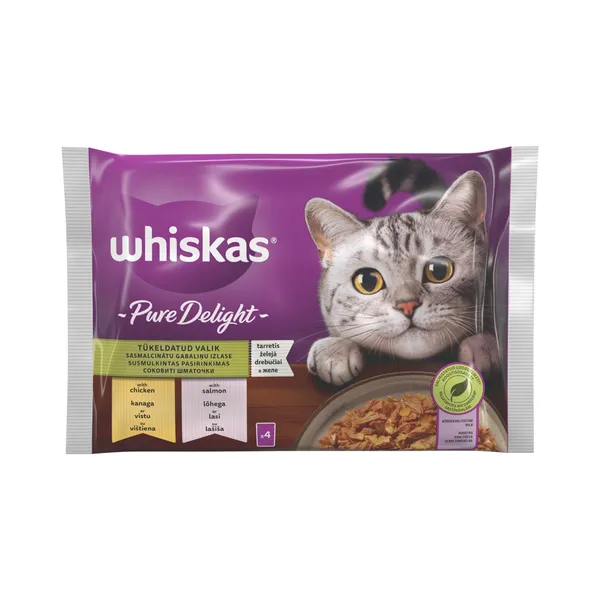 Täistoit. Kiisueine Pure Delight segamenüü tarrendis 4x85g, WHISKAS, 340g