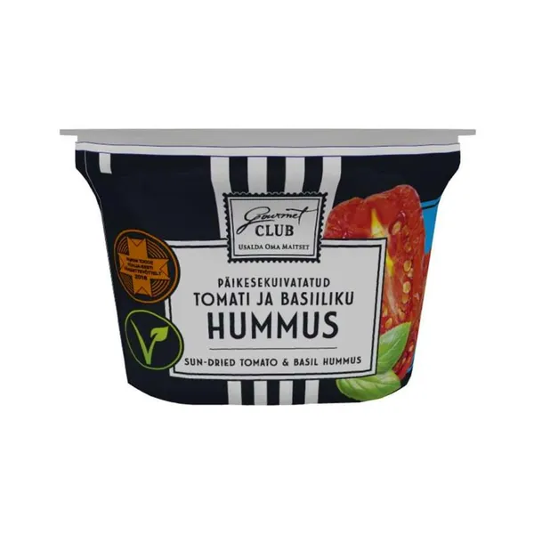 Hummus GOURMET CLUB päikesekuivatatud tomati ja basiilikuga, 200g