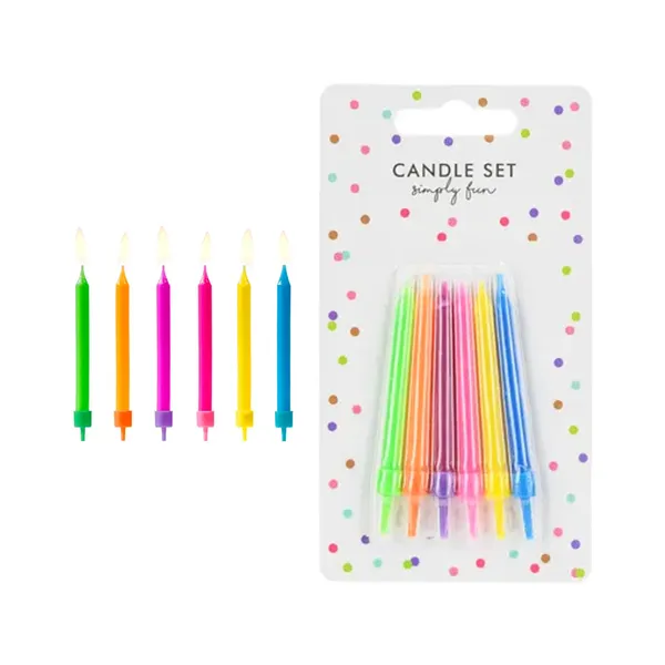 Tordiküünal koos küünlajalaga,neoontoonid, 6,5 cm, PARTYDECO, 6 tk