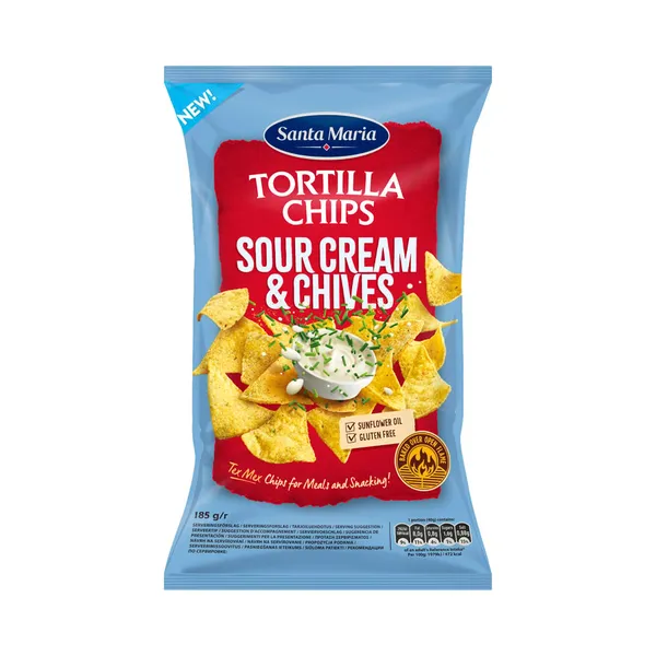 Tortillakrõpsud hapukoore ja murulauguga, SANTA MARIA, 185 g