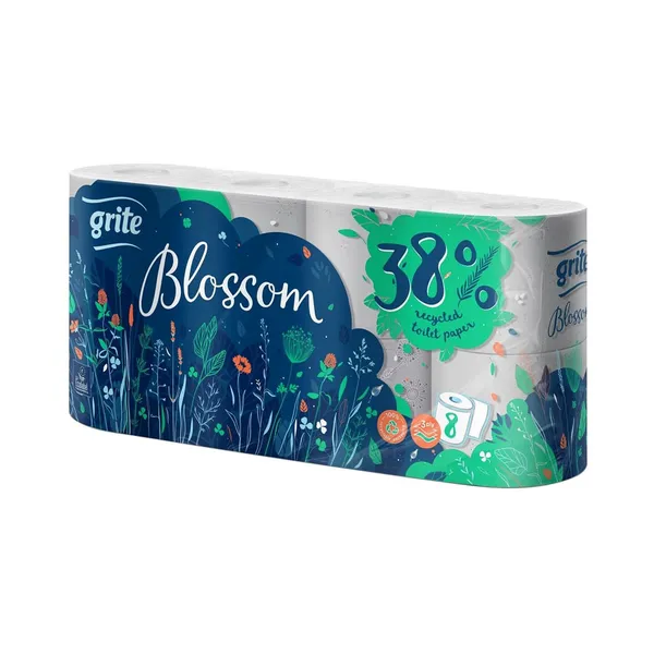 Tualettpaber  Blossom 3-kihiline 145 lehte, GRITE, 8 rulli
