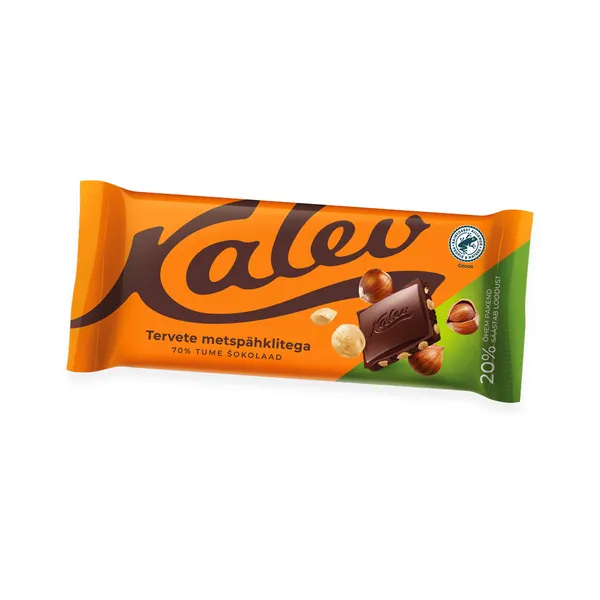 Tume šokolaad tervete metspähklitega, KALEV, 100 g