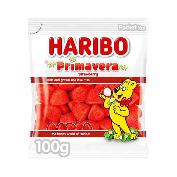 Vahukommid maasikamaitselise suhkrukattega, HARIBO, 100 g