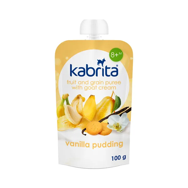 Vaniljepuding puuvilja, tervailja ja kitsepiimakreemiga 8k, KABRITA, 100 g