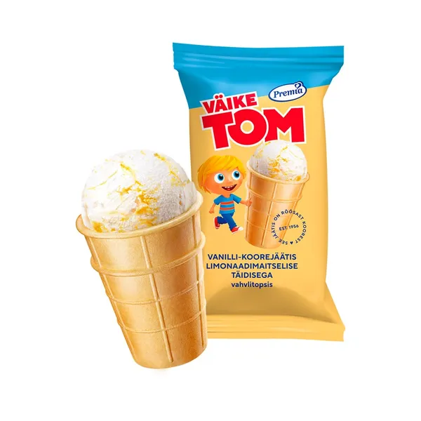 Vanilli-koorejäätis limonaaditäidis vahvlitopsis, VÄIKE TOM, 70 g
