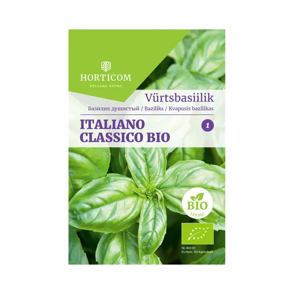 Vürtsbasiilik Italiano Classico BIO 1g, HORTICOM, 1 tk
