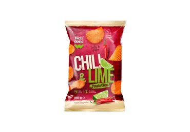 Aitriųjų paprikų ir žaliosios citrinos skonio bulvių traškučiai WELL DONE, 180 g