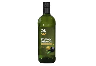 Alyvuogių išspaudų aliejus stikliniame butel. WELL DONE, 1 l, 1 l
