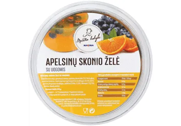 Apelsinų skonio želė su šviežiomis uogomis, 450 g