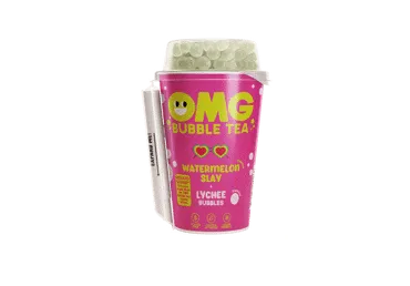 Arbūzų skonio gaivusis gėrimas su arbatos ekstraktu ir ličių skonio burbuliukais OMG Bubble Tea, 265 ml