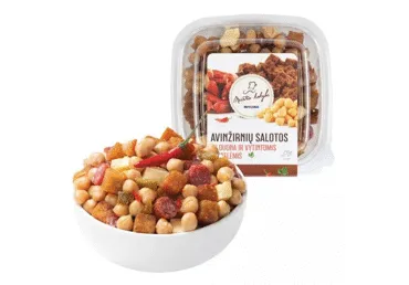 Aštrios avinžirnių salotos su duona ir vytintomis dešrelėmis, 250 g