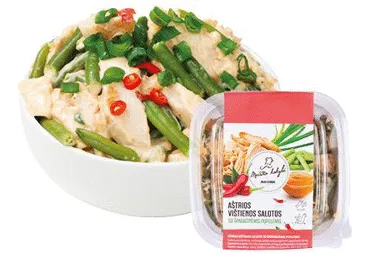 Aštrios vištienos salotos su šparaginėmis pupelėmis, 300 g