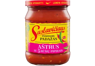 Aštrus SUSLAVIČIAUS pomidorų padažas su penkių rūšių pipirais, 500 g