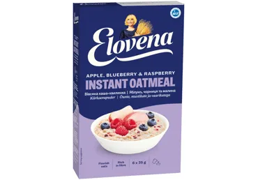 Avižinė košė ELOVENA su obuoliais, mėlynėmis, avietėmis, 210 g