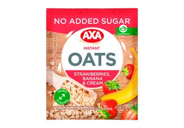 Ātri pagatavojama auzu pārslu putra AXA ar zemenēm un banāniem bez cukura 40g