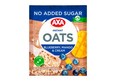 Ātri pagatavojama auzu pārslu putra AXA ar mellenēm, mango bez cukura 40g