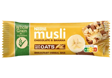 Batonėlis NESTLE MUSLI su pieniniu šokoladu ir bananais, 35 g