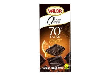 Tumšā šokolāde VALOR 70% ar apelsīniem bez cukura 100g