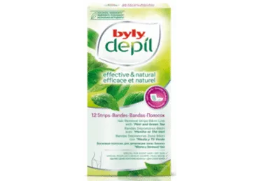 Bikinio zonos depiliac. juostelės BYLY DEPIL MINT&GREEN TEA, 12 vnt