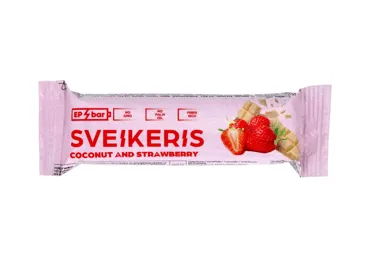 Braškinis batonėlis SVEIKERIS su baltuoju šokoladu, 50 g