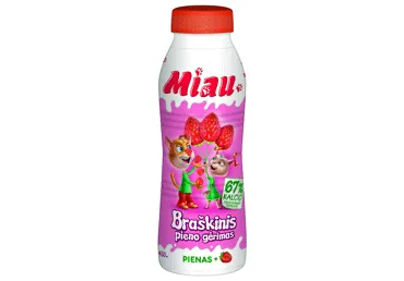 Braškinis pieno gėrimas MIAU, 2,3 % rieb., steriziluotas, 450 ml