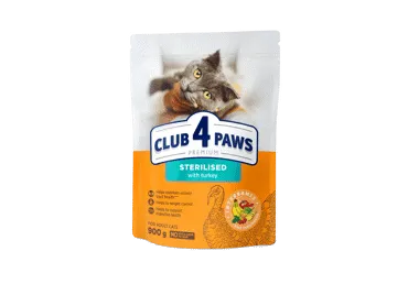 Club 4 Paws Premium su kalakutiena sausas pašaras suaugusioms sterilizuotoms katėms 0,9 kg