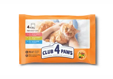 Club 4 Paws Premium su kalakutiena, triušiena ir ėriena, konservuotas pašaras suaugusioms katėms, 4 x 85 g
