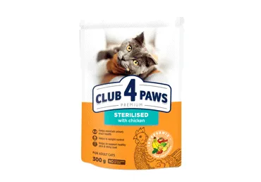 Visavertis pašaras suaugusioms sterilizuotoms katėms CLUB 4 PAWS Premium, 300 g