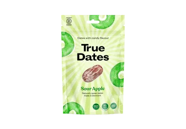 Datulės TRUE DATES SOUR APPLE, rūgščių obuolių skonio, 100 g