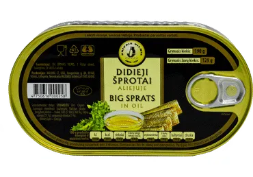 Didieji šprotai aliejuje, 190 g