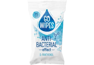 Drėgnosios antibakterinės servetėlės GO WIPES D-PANTH,15vnt, 15 vnt.