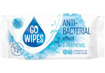 Drėgnosios antibakterinės servetėlės GO WIPES D-PANTH,60 vnt, 60 vnt.