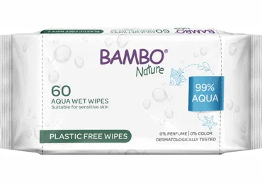 Drėgnosios kūdikių servetėlės AQUA BAMBO NATURE, 60 vnt.