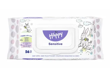Drėgnosios servetėlės HAPPY SENSITIVE, 56 vnt.